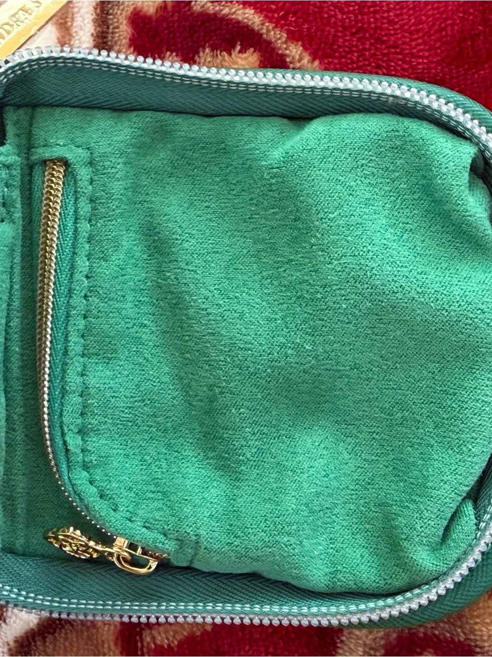 Kendra Scott Small Green Zip Travel Jewelry Case Organizer Gold Tone